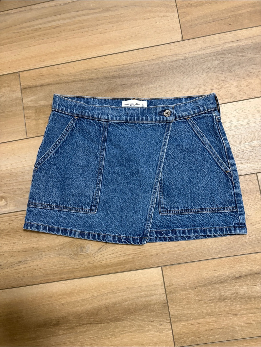 Abercrombie & Fitch Blue Denim Patch-Pocket Mini Skirt